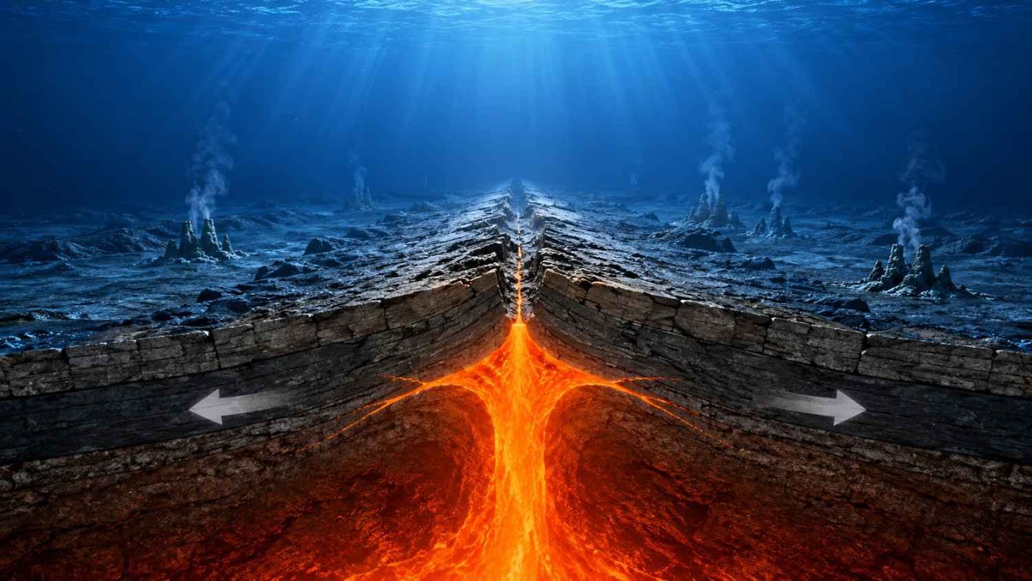 New oceanic crust forming at a mid-ocean ridge